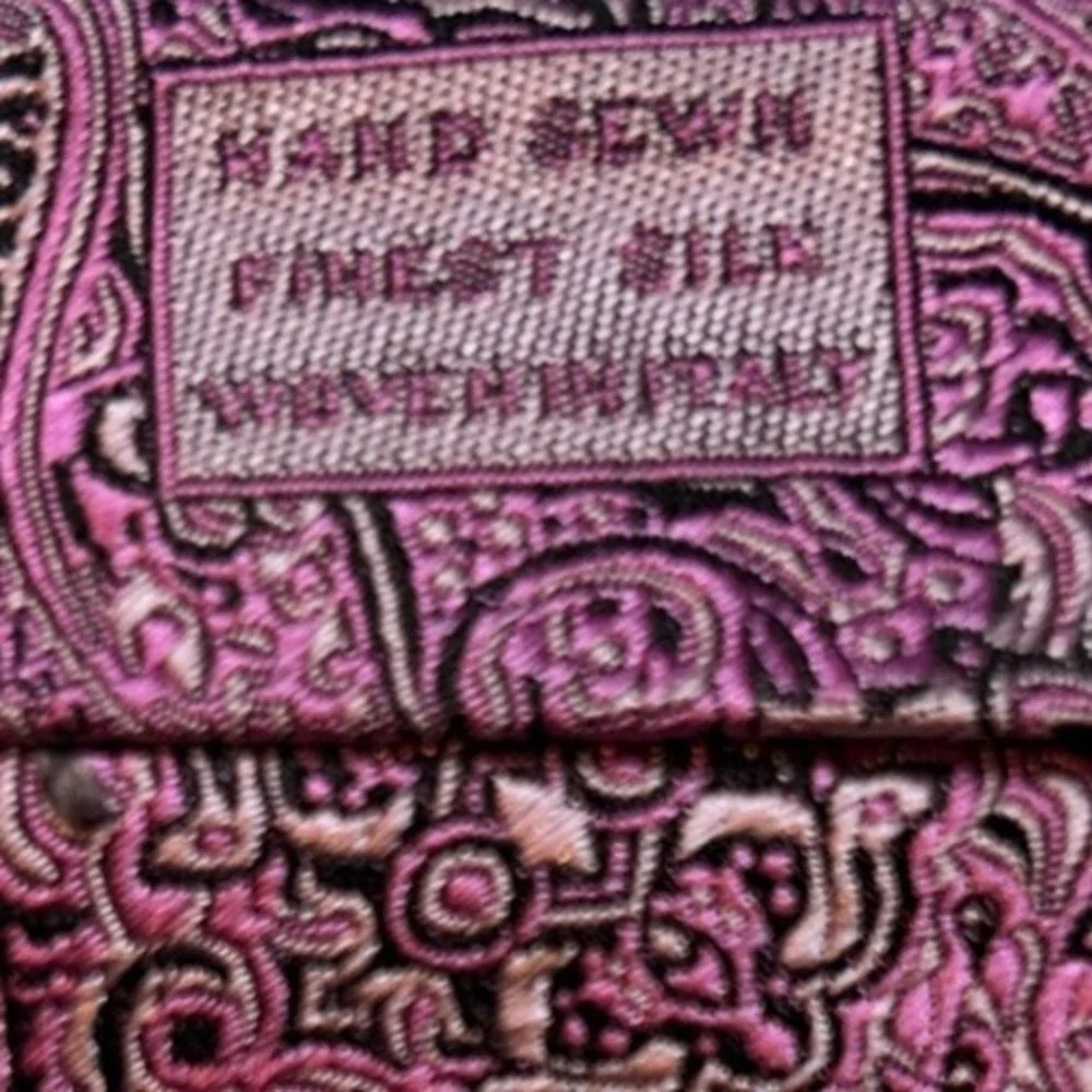 Seven Fold‎ Paisley Tie Hand Sewn Woven in Italy Pink Gray EUC